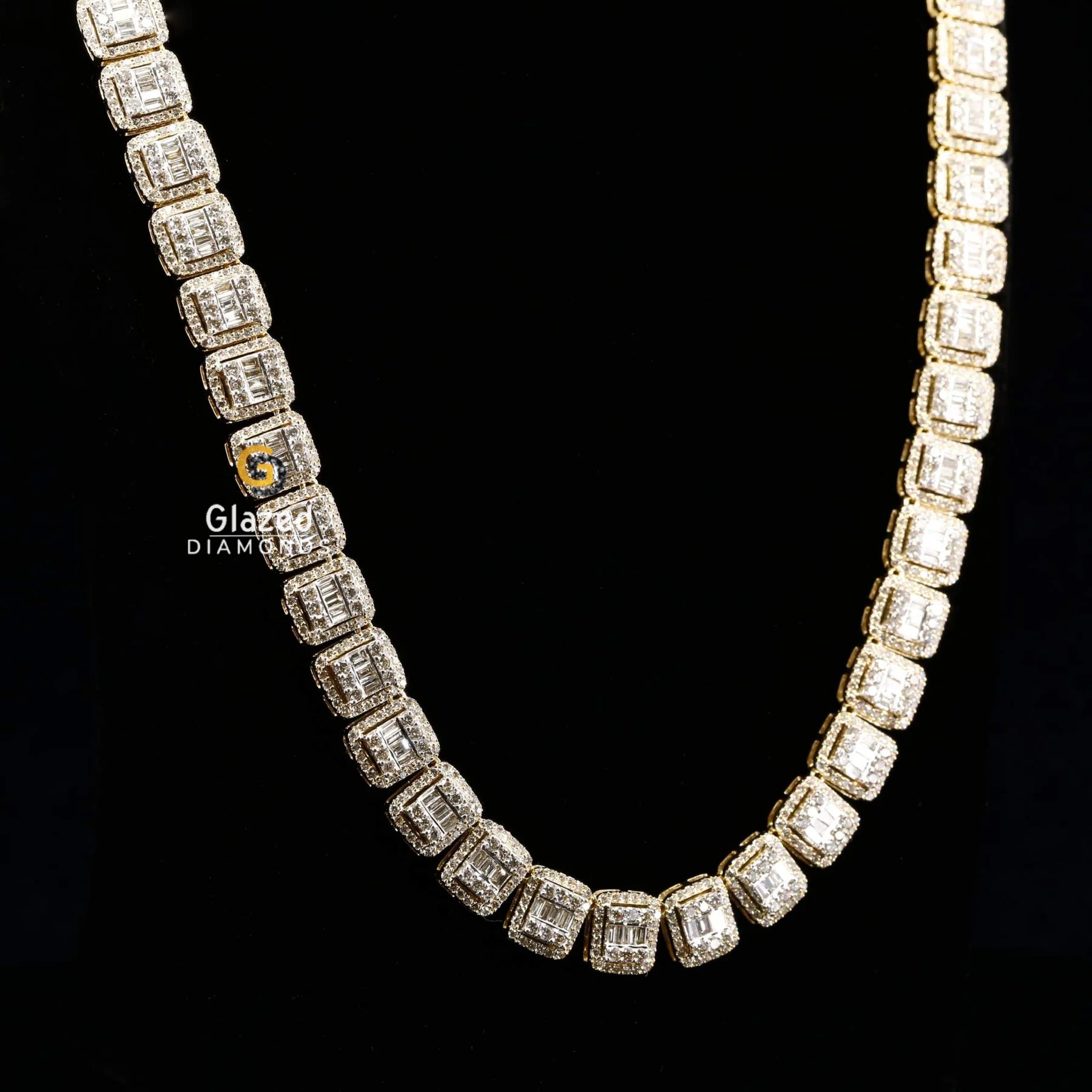 Iced Out Baguette and Round Cut Moissanite Diamond Tennis Chain