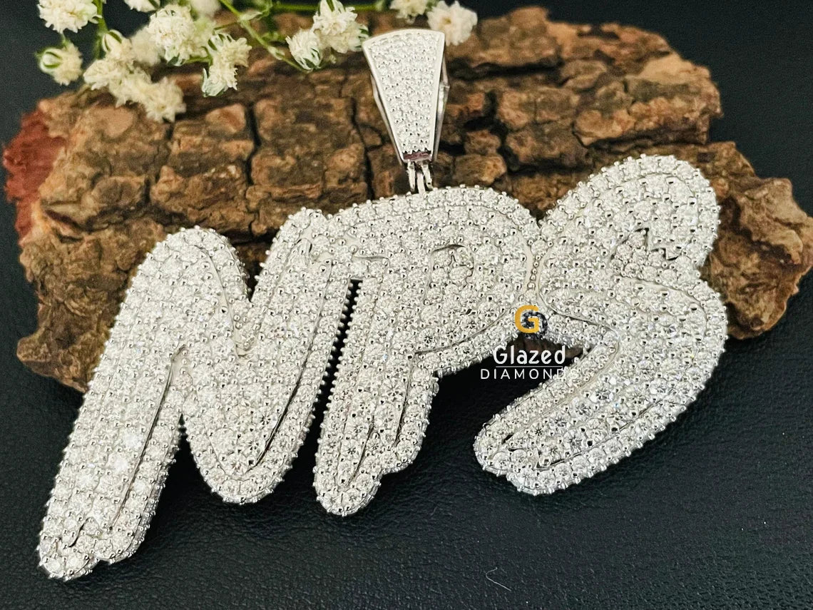 Full Iced Out VVS Moissanite Custom Rapper Name Letter Pendant