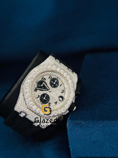Black Multi Chronograph Silicon Strap Moissanite Watch