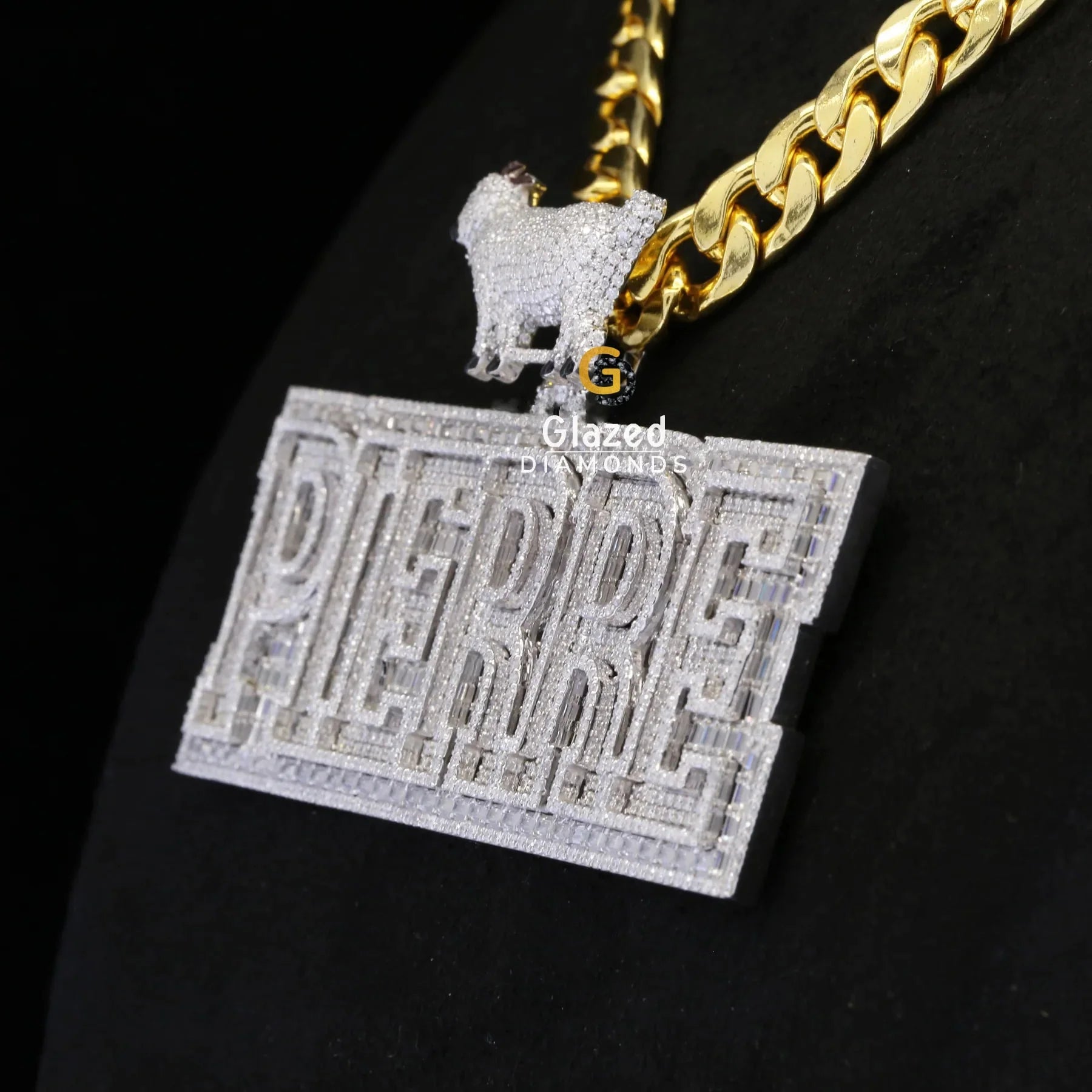 Custom PIERRE Name Iced Out Baguette and Round Moissanite Pendant