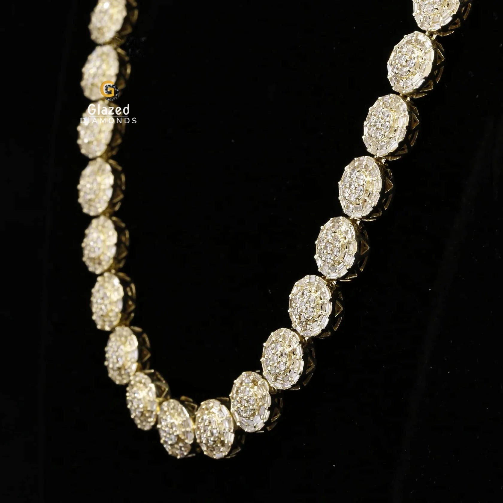 Iced Out Baguette and Round Moissanite Diamond Halo Style Tennis Chain