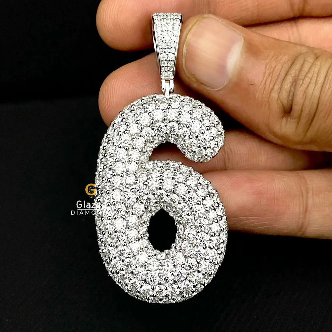 VVS Moissanite Diamond Custom Bubble Number Hip Hop Pendant