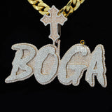 Rappers Style Iced Out Moissanite BOGA Custom Name Iced Cross Pendant