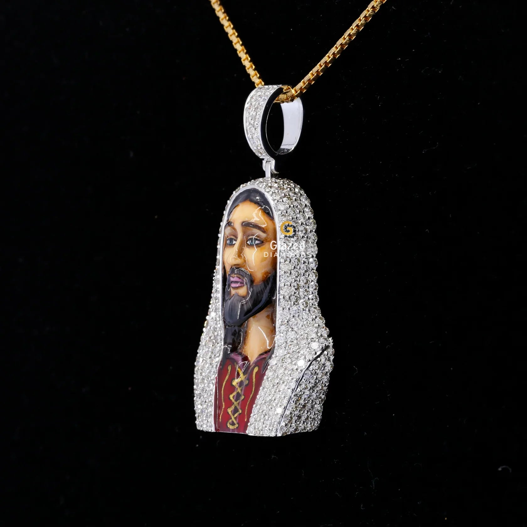 3D Enamel Jesus Iced Out Moissanite Diamond Religious Pendant