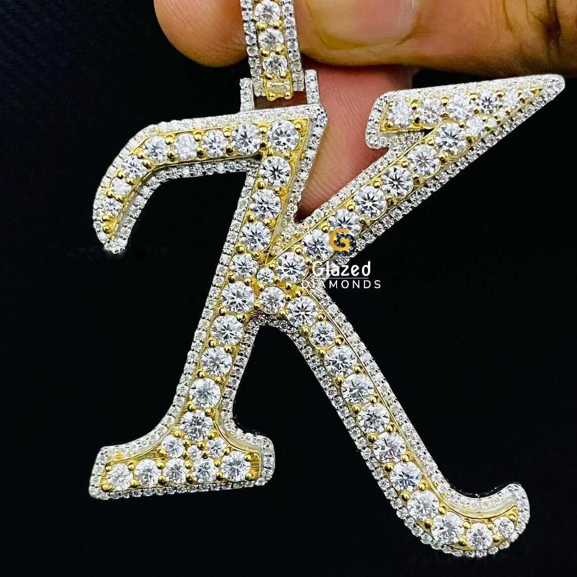 VVS Moissanite K Initial Letter Iced Out Moissanite Pendant