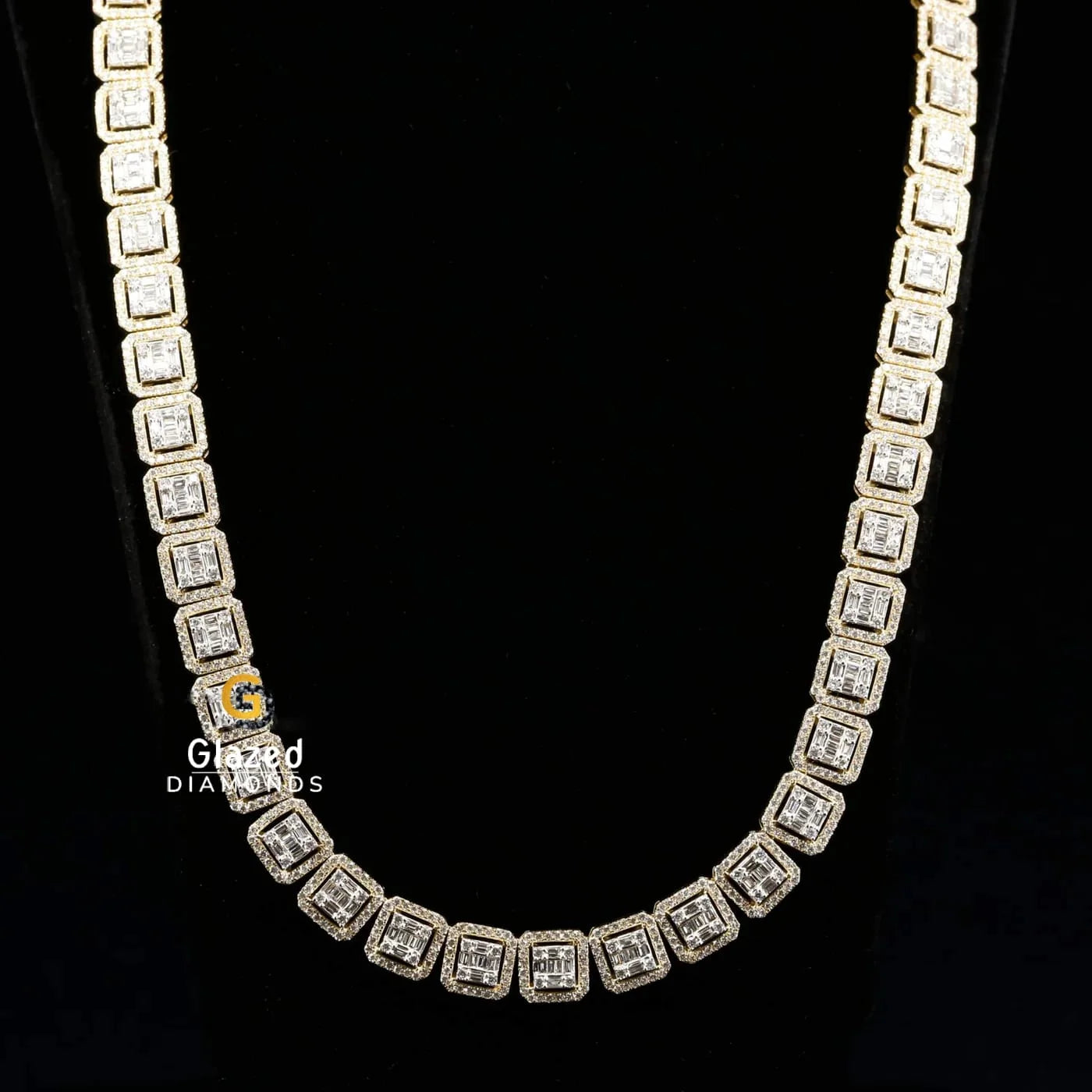 Square Shape Hip Hop Style Baguette and Round Moissanite Tennis Chain