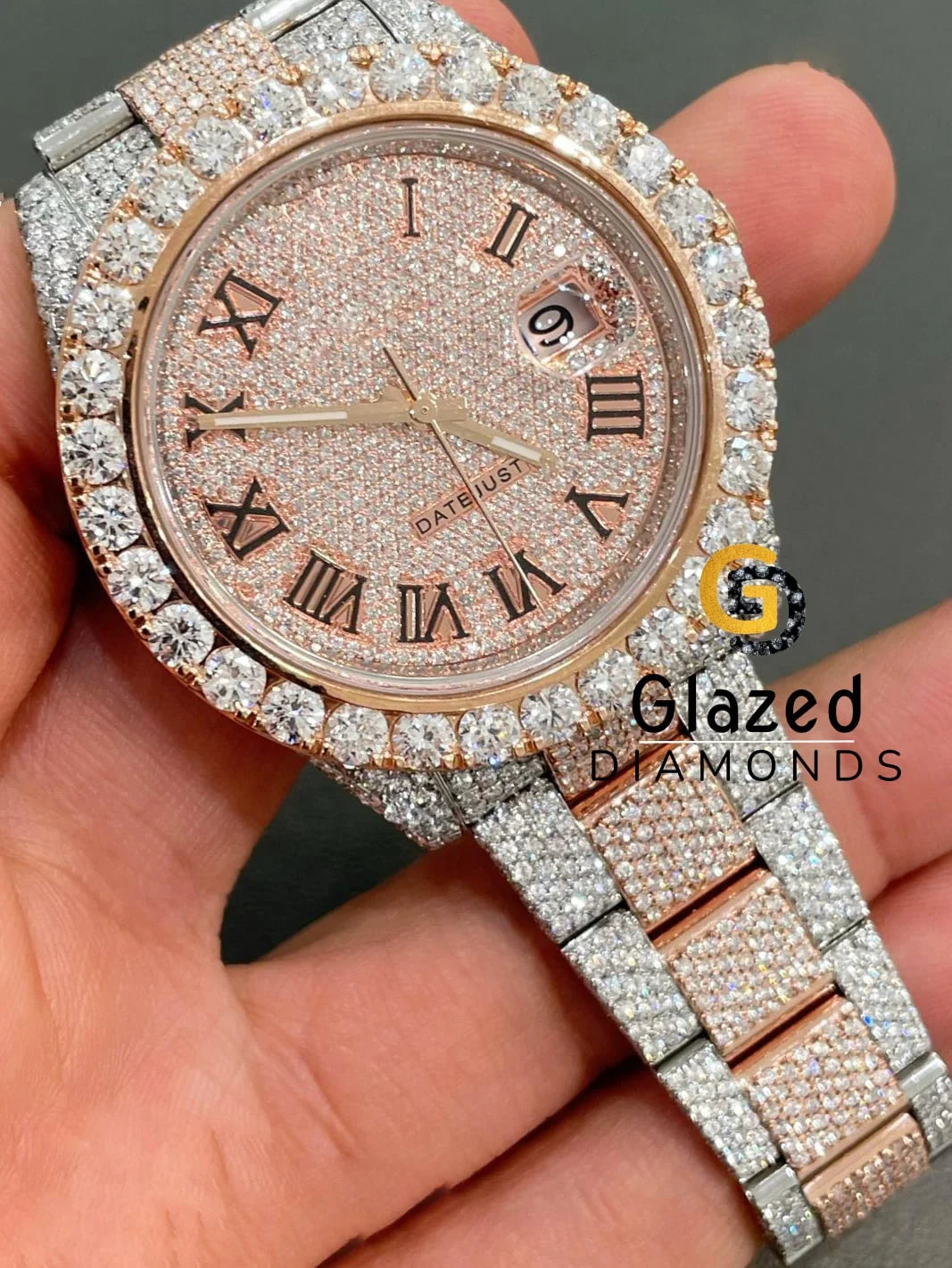 Mens Date-Just Big Bezel Dial Diamond Full VVS Moissanite Watch