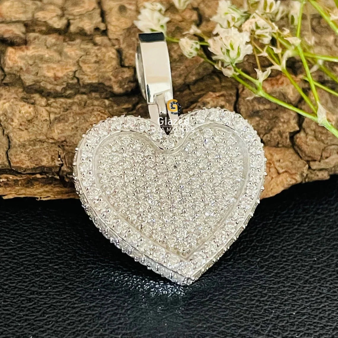 Fully Iced Out Round Moissanite Diamond Heart Shape Hip Hop Pendant