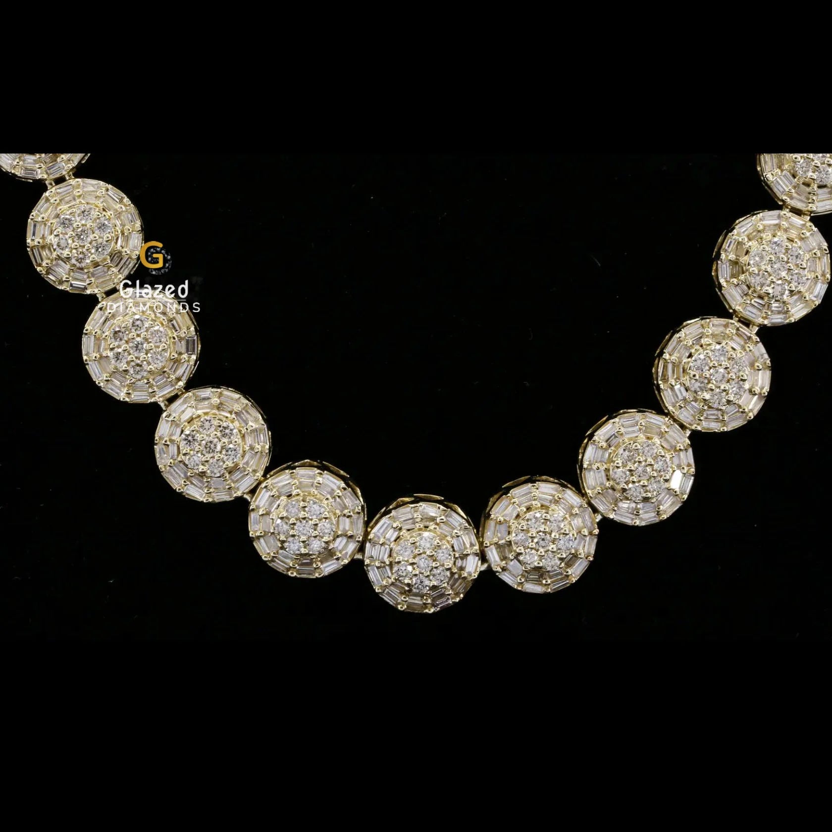 Iced Out Baguette and Round Moissanite Diamond Halo Style Tennis Chain