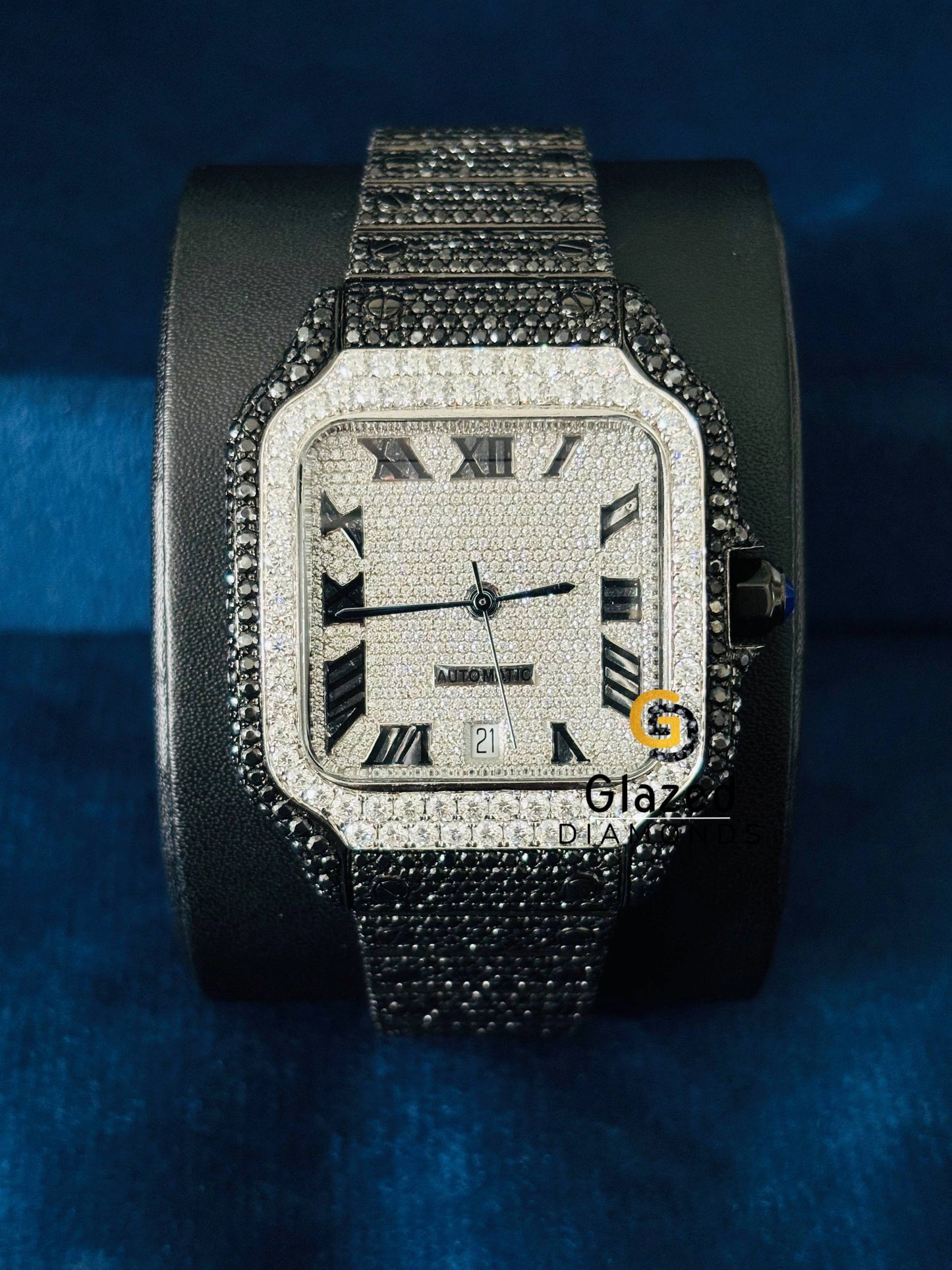 Hip Hop Moissanite Iced Out Studded White _Black Dimaond Watch