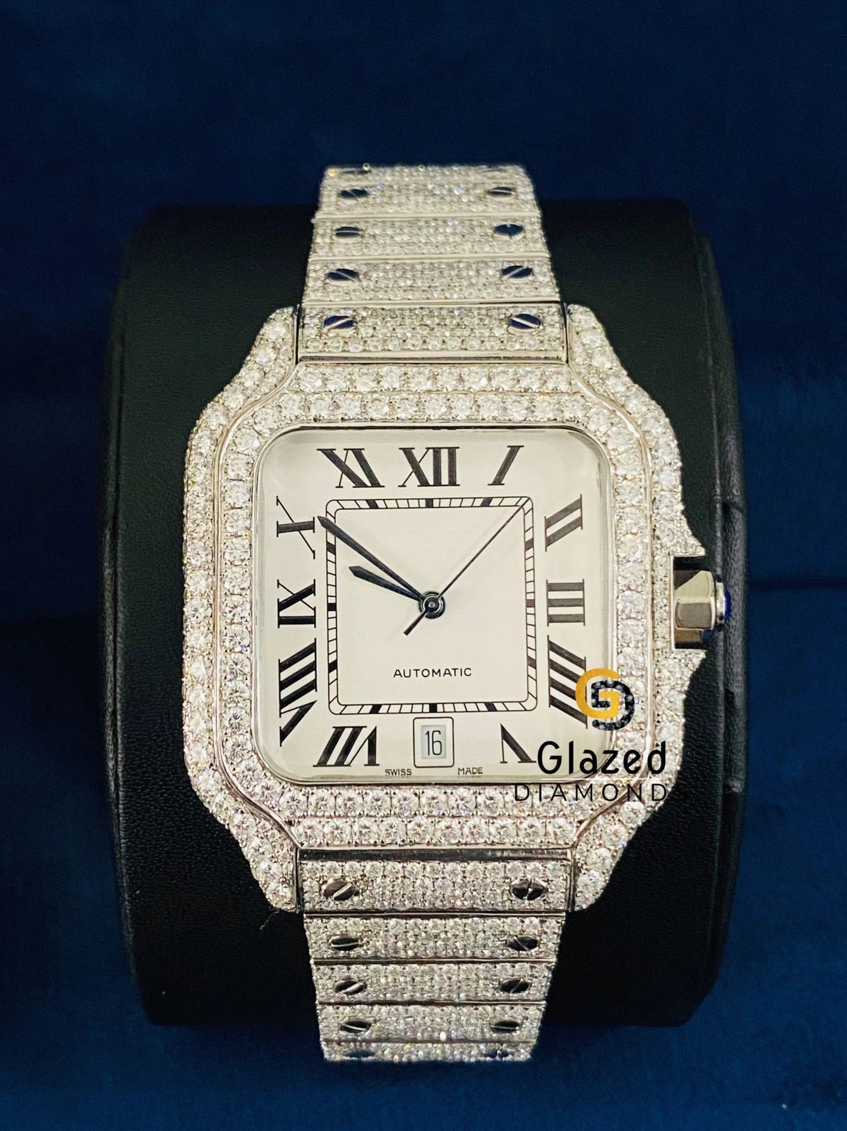 Hip Hop Roman Dial D Colorless Diamond Studded Watch