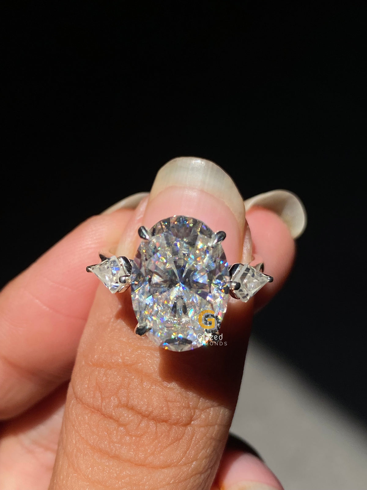 8 CT Huge Oval Cut Three Stone Moissanite Engagement Ring For Her