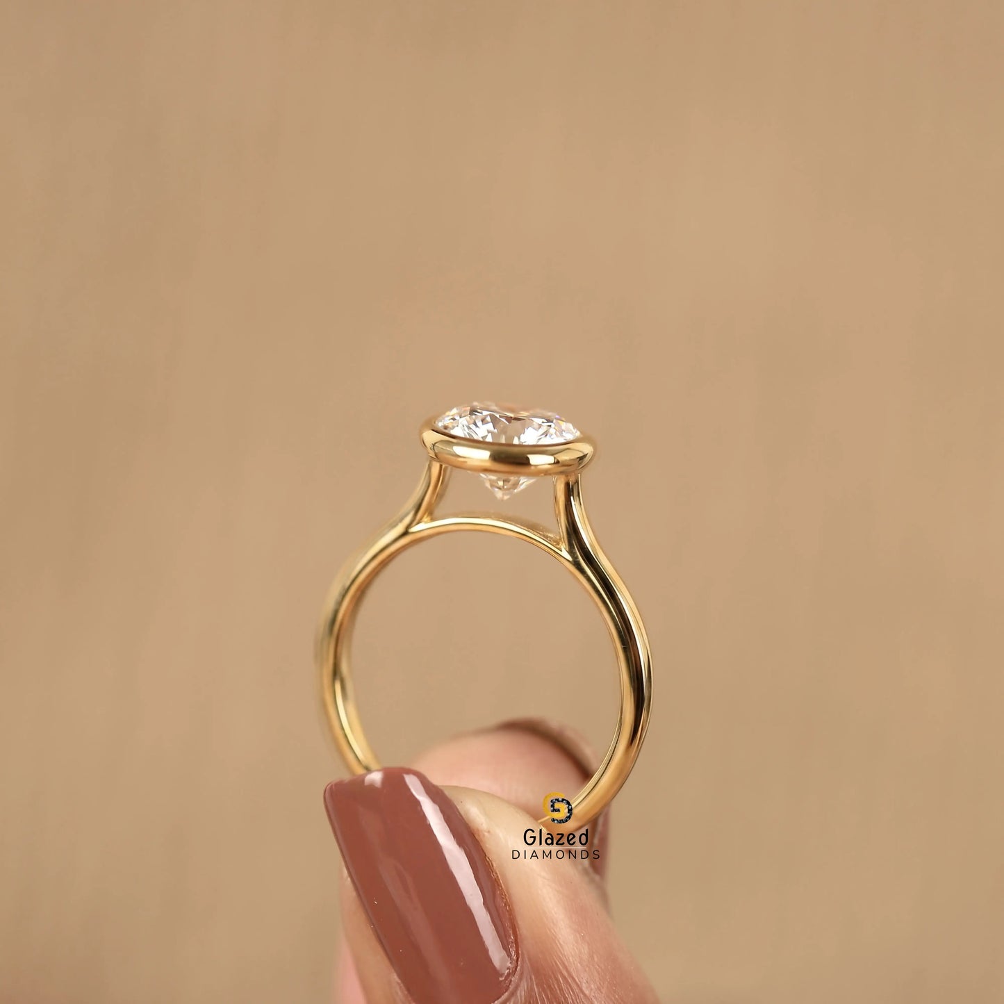 IGI Certified Round Cut Bezel Set Lab Diamond Ring For Women