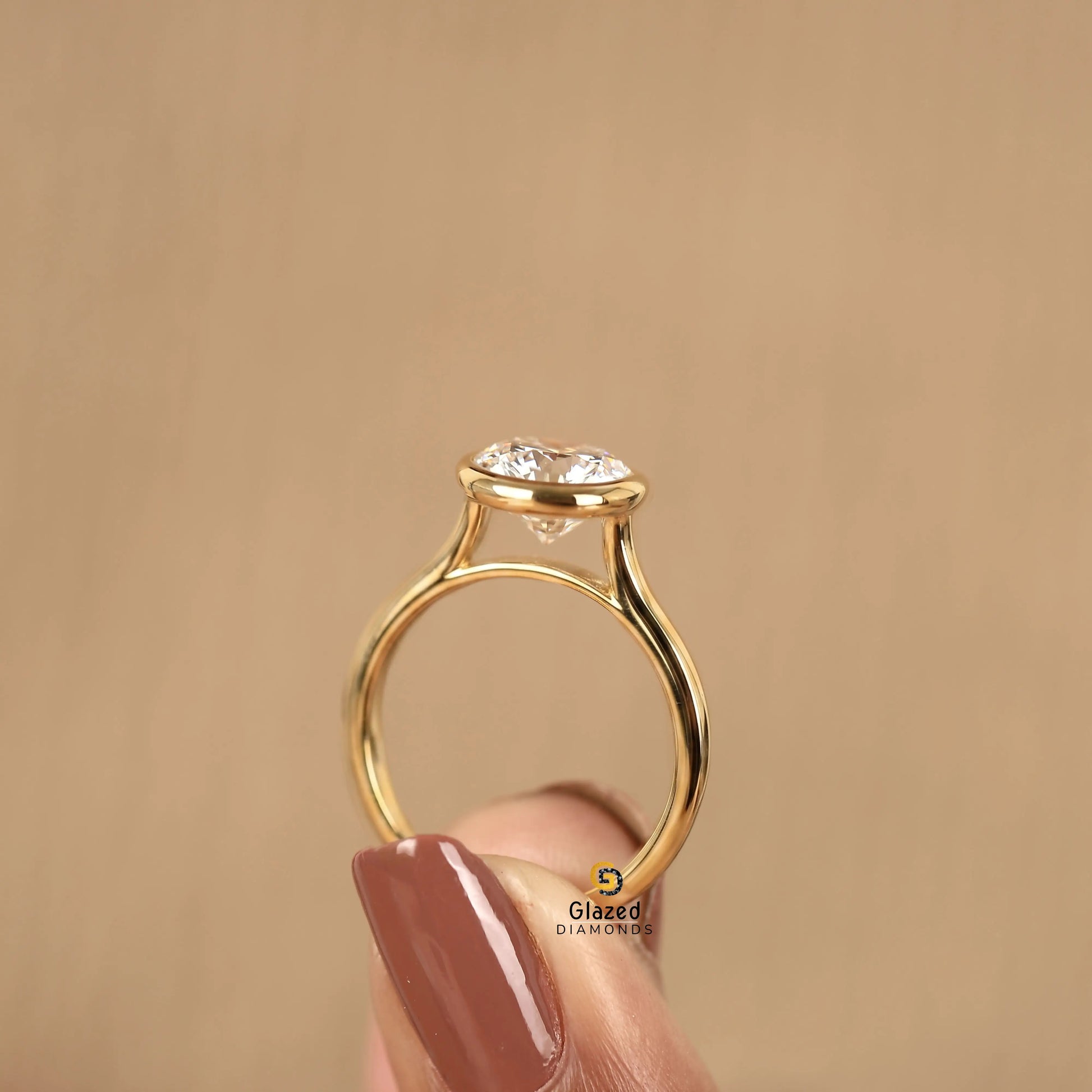 IGI Certified Round Cut Bezel Set Lab Diamond Ring For Women