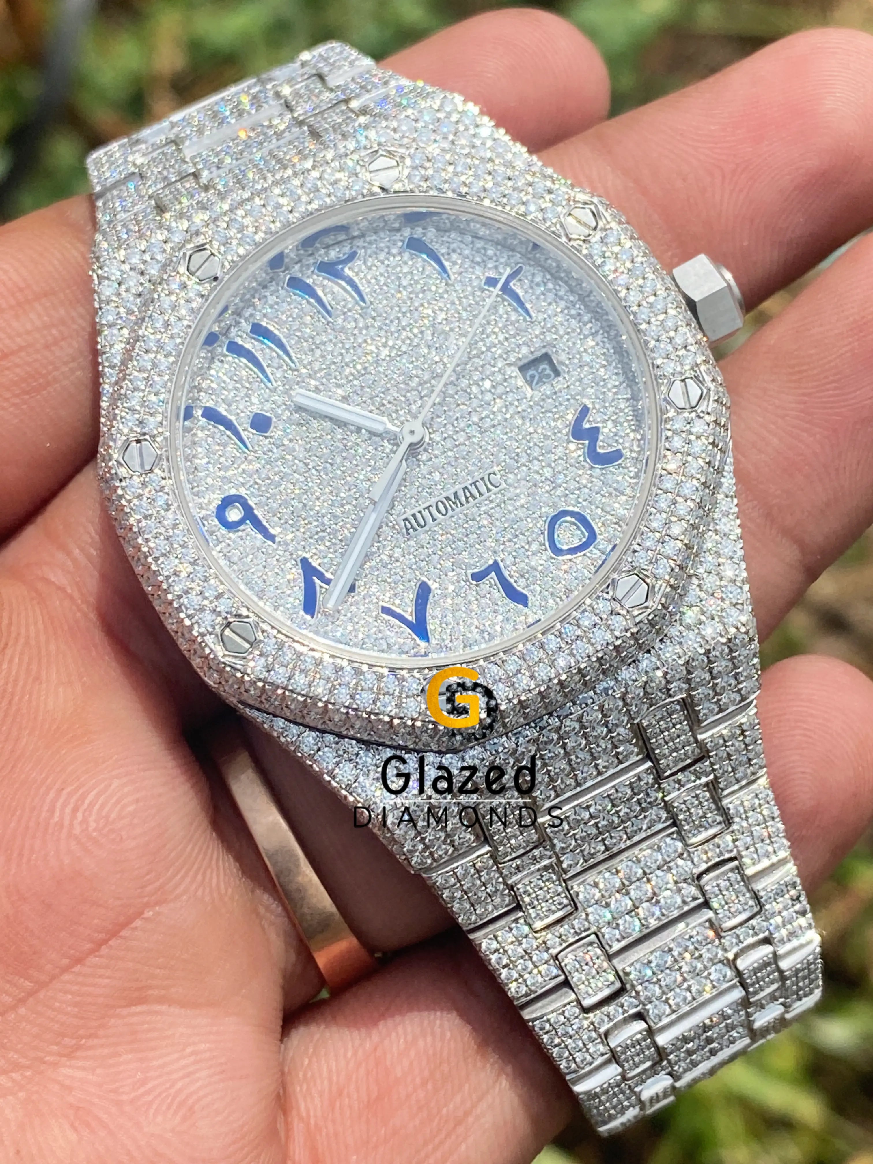 Purchase Blue Arabic Numerals Diamond Hip Hop Watch