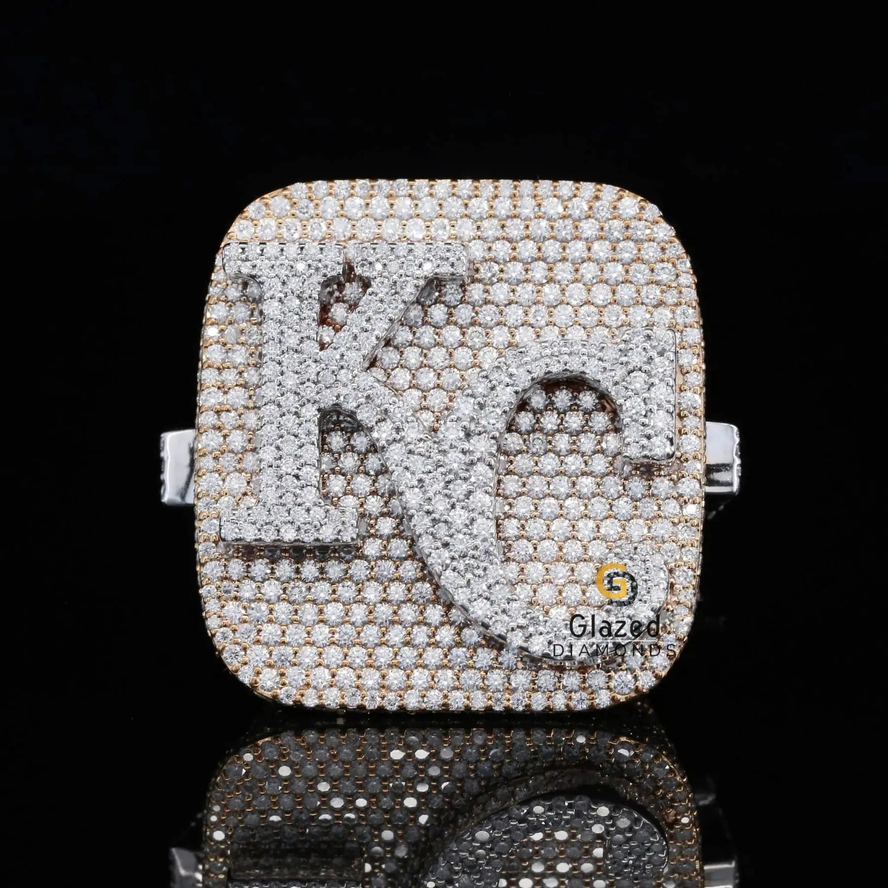 Custom Letter KC Full Iced Out Moissanite Diamond Hip Hop Pinky Ring