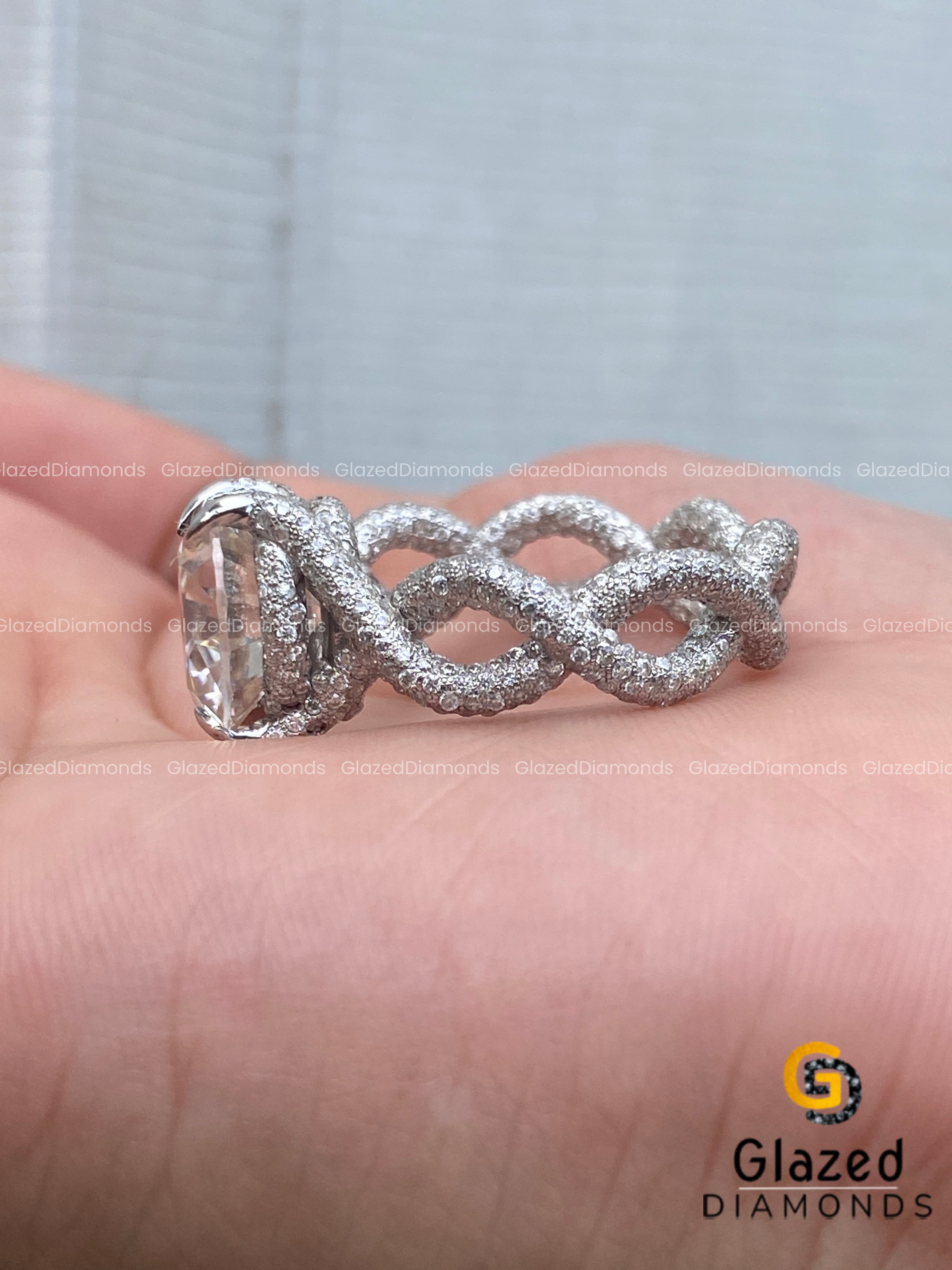 Iced Out 5 CT Round Moissanite Pave Set Twisted Hip Hop Ring