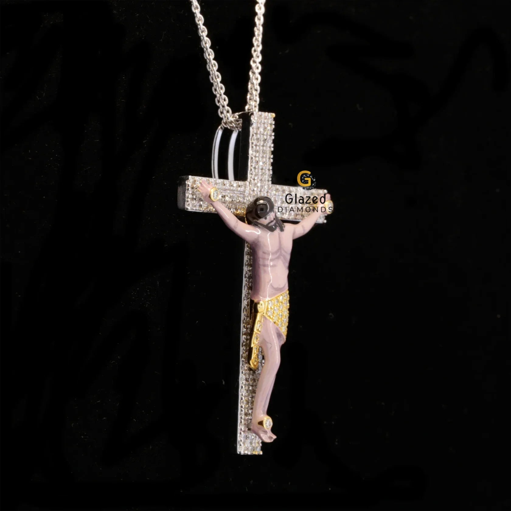 Hip Hop Moissanite Diamond 3D Enamel Jesus Cross Pendant