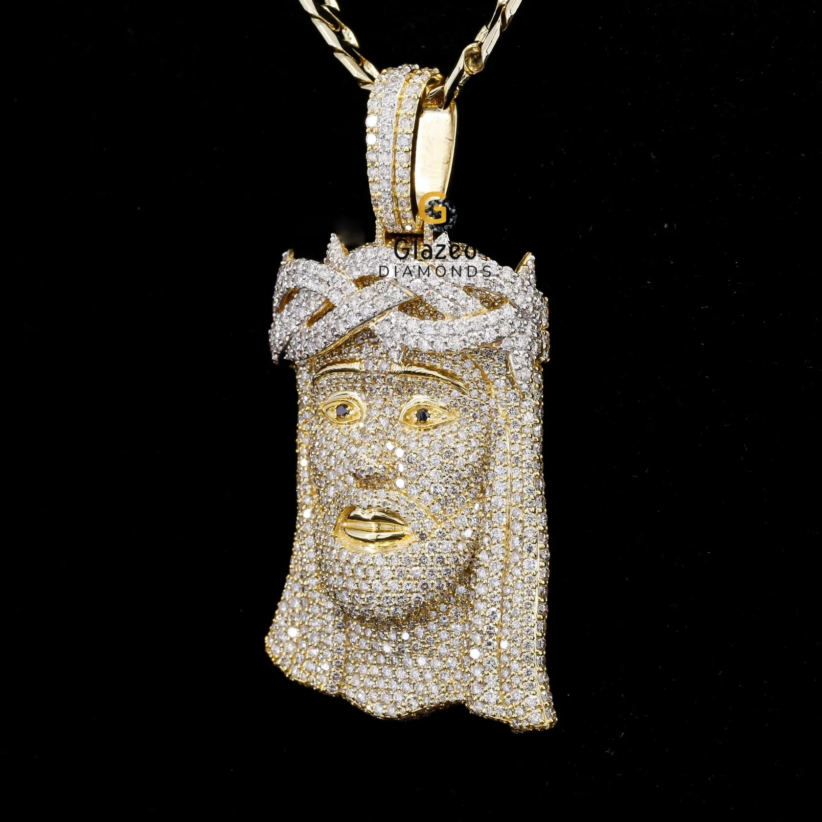 Iced Out 3D Jesus Head Moissanite Diamond Studded Religious Pendant