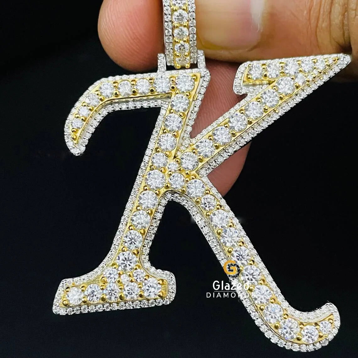 VVS Moissanite K Initial Letter Iced Out Moissanite Pendant