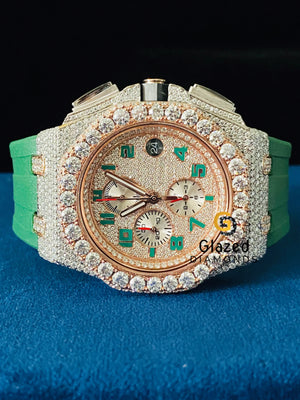 Arabic Face Dial Bust Down Green Silicone Strap VVs Moissanite Watch