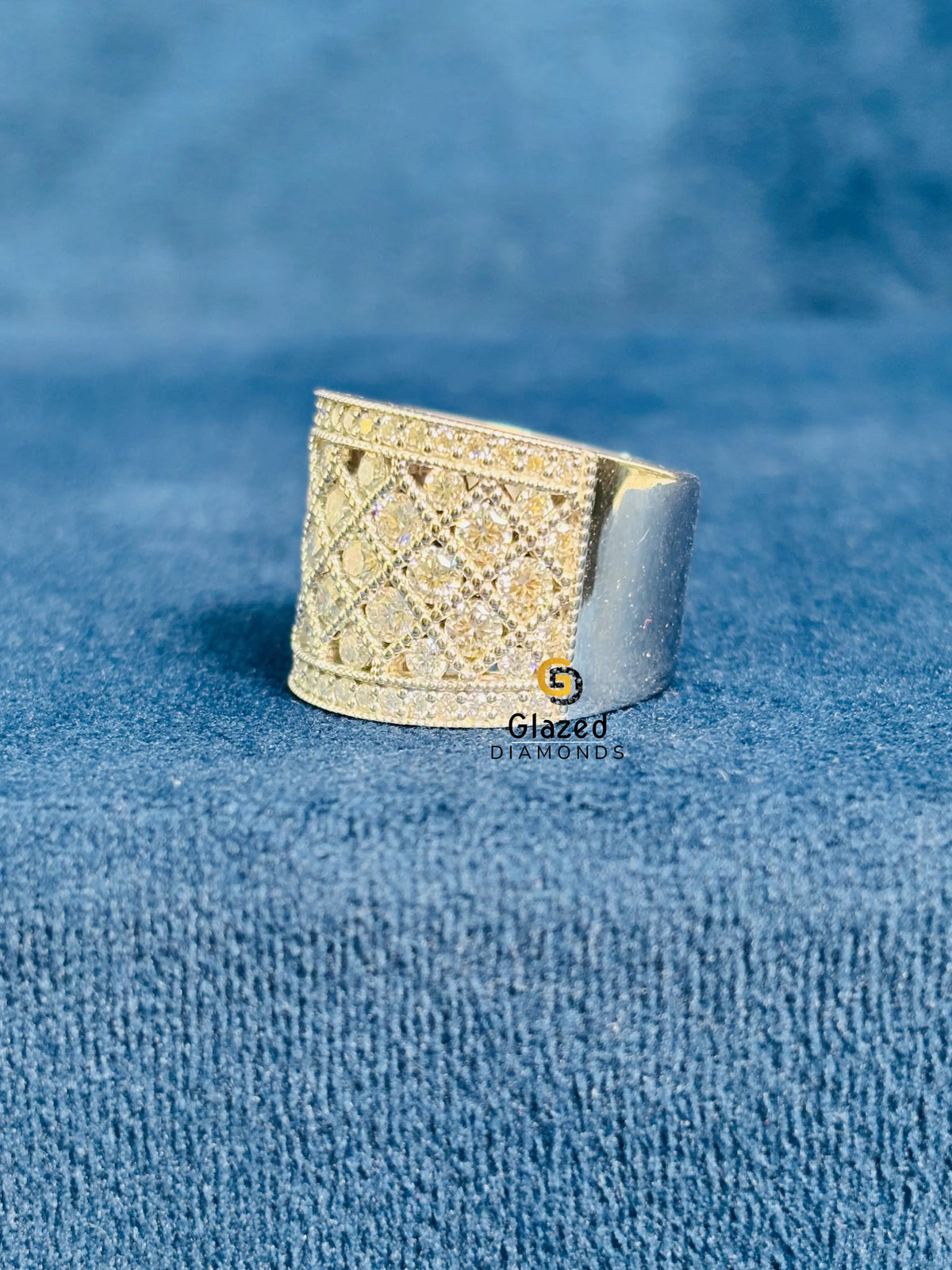 925 Silver Milgrain Studded Moissanite Criss Cross Hip Hop Ring