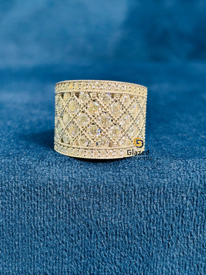 925 Silver Milgrain Studded Moissanite Criss Cross Hip Hop Ring