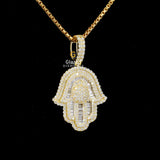 Baguette and Round Moissanite Diamond Iced Out Hamsa Hand Pendant