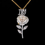 Unique Iced Out Moissanite Diamond Rose with Custom Name Pendant