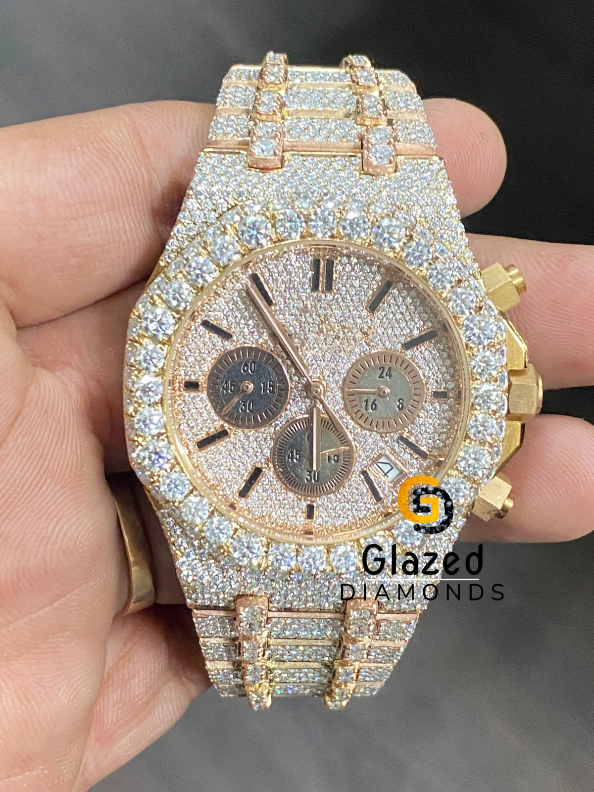 Hip Hop Luxury Chronograph Dial Fully Diamond Flooded Moissanite Watch Men's