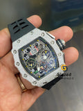 Black Silicone Strap Iced Out Chronograph Dial Moissanite Diamond Mens Watch