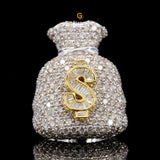 Luxury Moissanite Diamond Iced Out Dollar Bag Hip Hop Ring