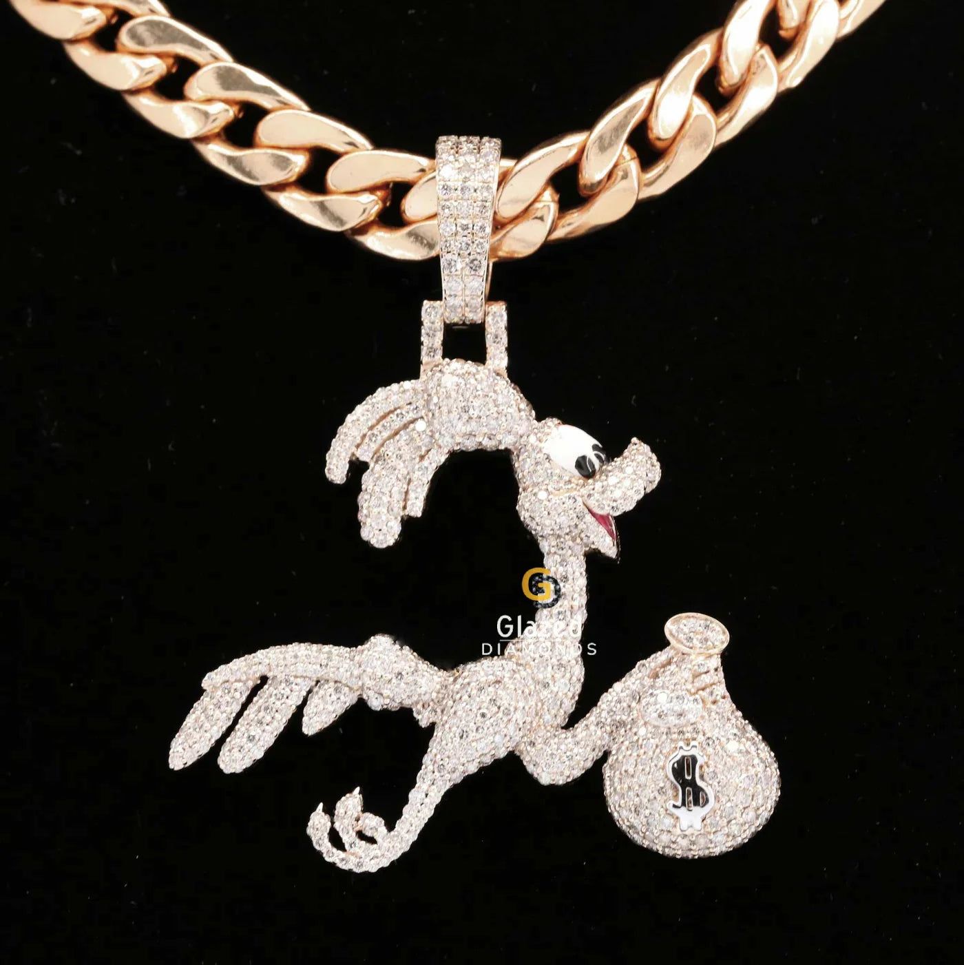 Hip Hop Moissanite Iced Out Cartoon Duck Charm Pendant