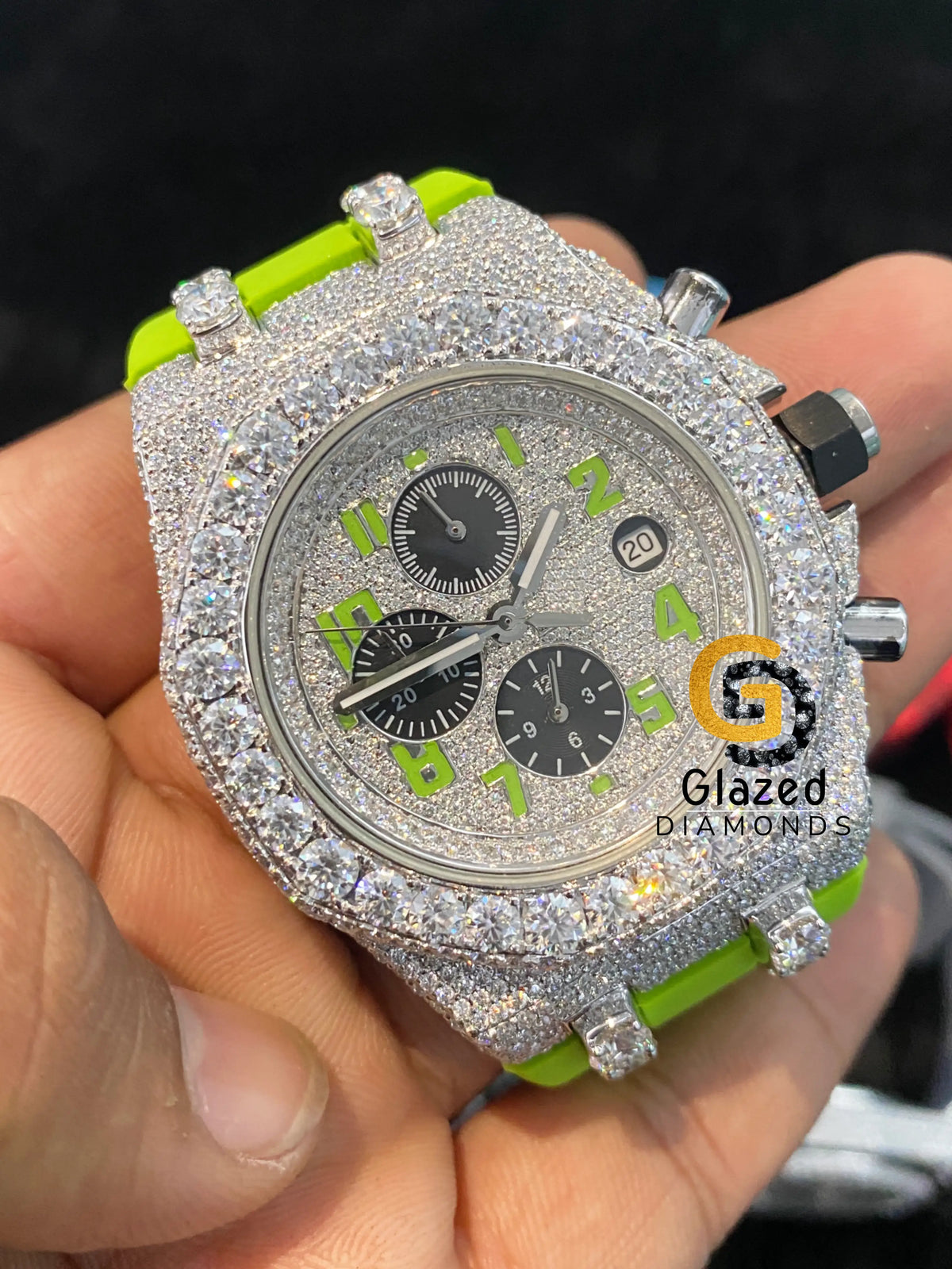 Iced Out Neon Strap VVS  Bezel Multi Dial Moissanite Watch For Men