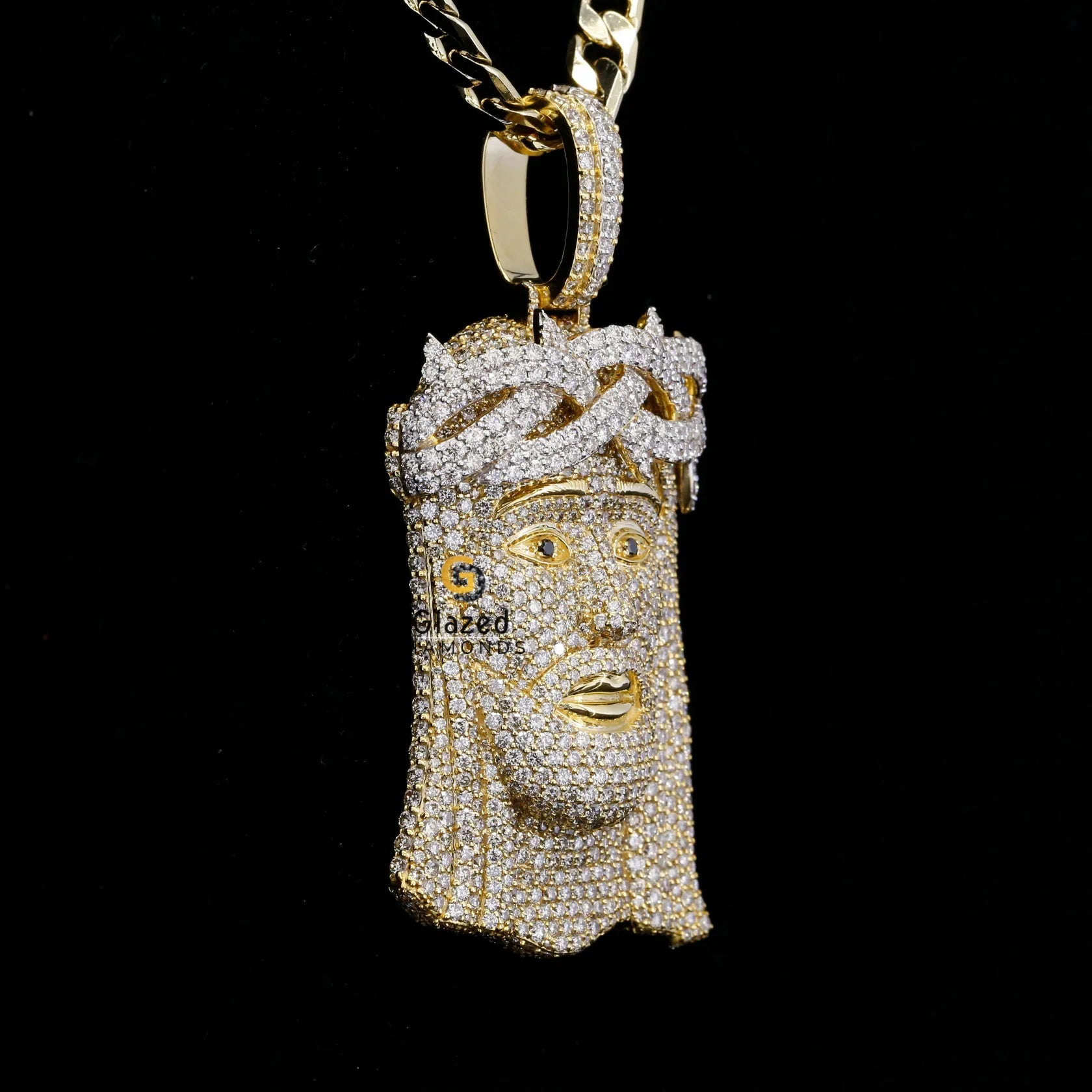 Iced Out 3D Jesus Head Moissanite Diamond Studded Religious Pendant