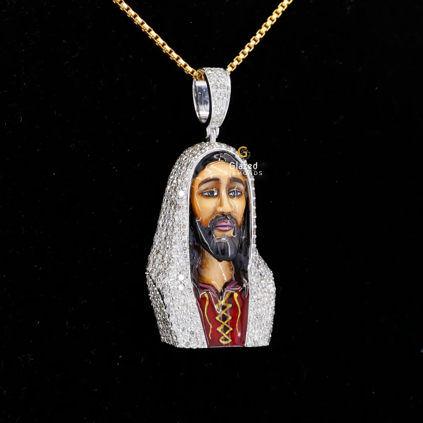 3D Enamel Jesus Iced Out Moissanite Diamond Religious Pendant