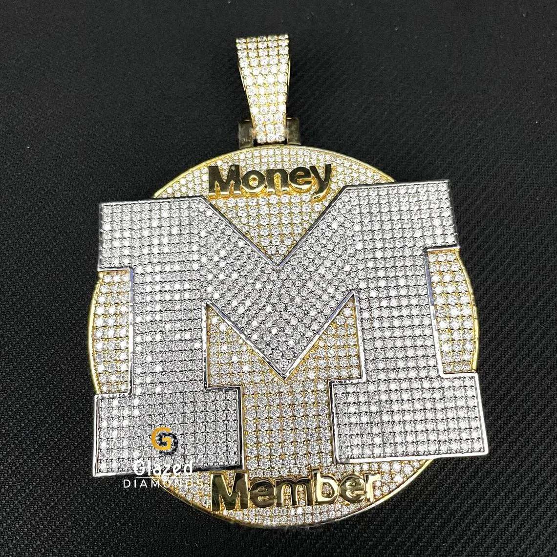 Big Initial Letter Fully Iced Out Moissanite Two Tone Pendant