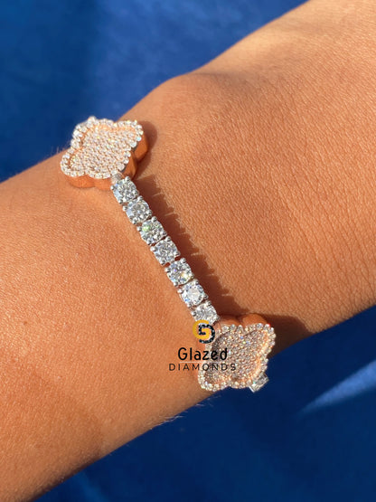 15MM Two Tone Moissanite Clover Bracelet 925 Silver