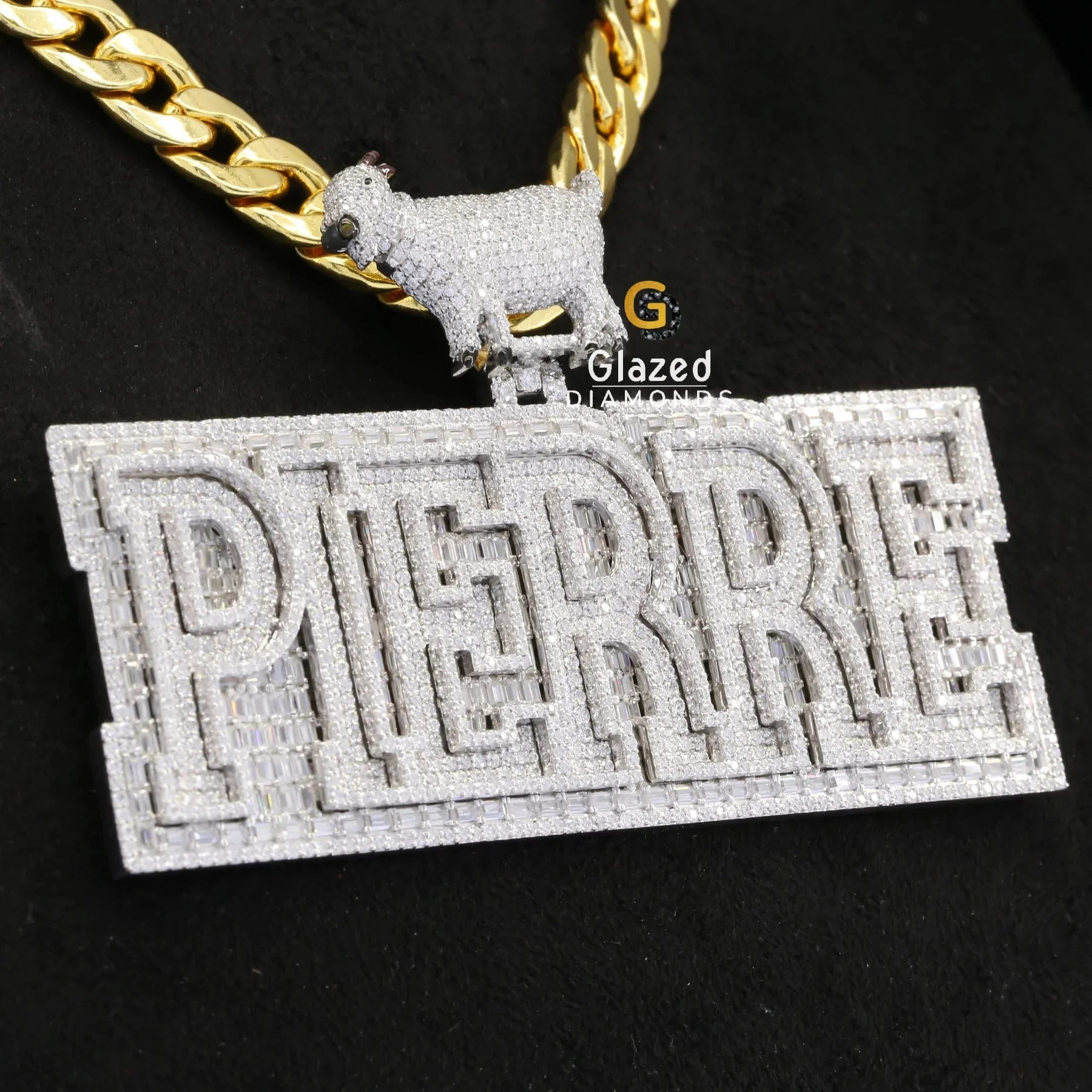 Custom PIERRE Name Iced Out Baguette and Round Moissanite Pendant