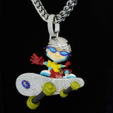 Iced Out Enamel Boy with Moissanite Diamond Hip Hop Skateboard Pendant