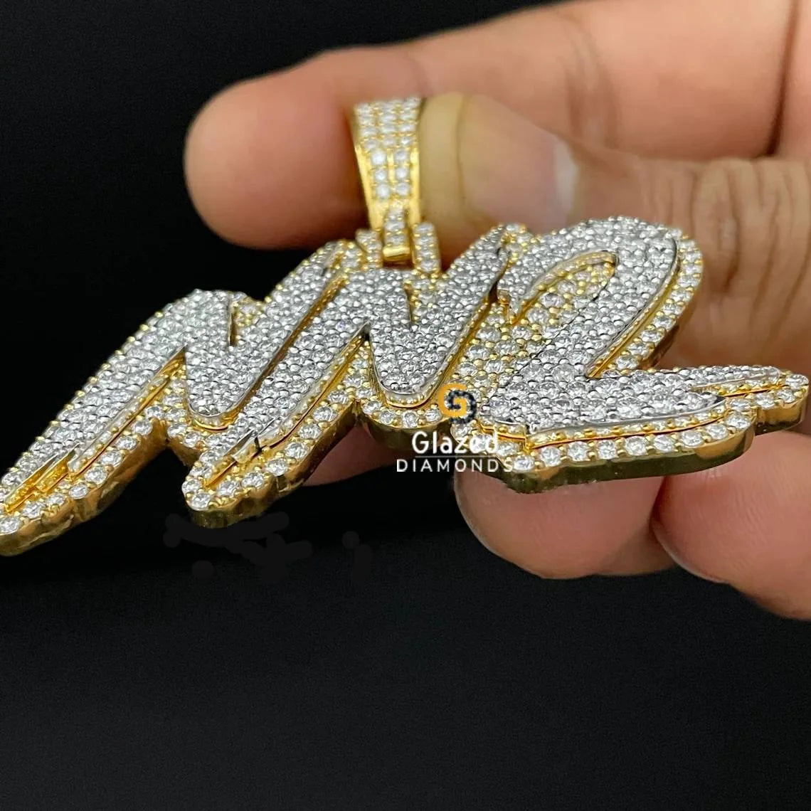 Iced Out Two Tone Letter Hip Hop Moissanite Pendant