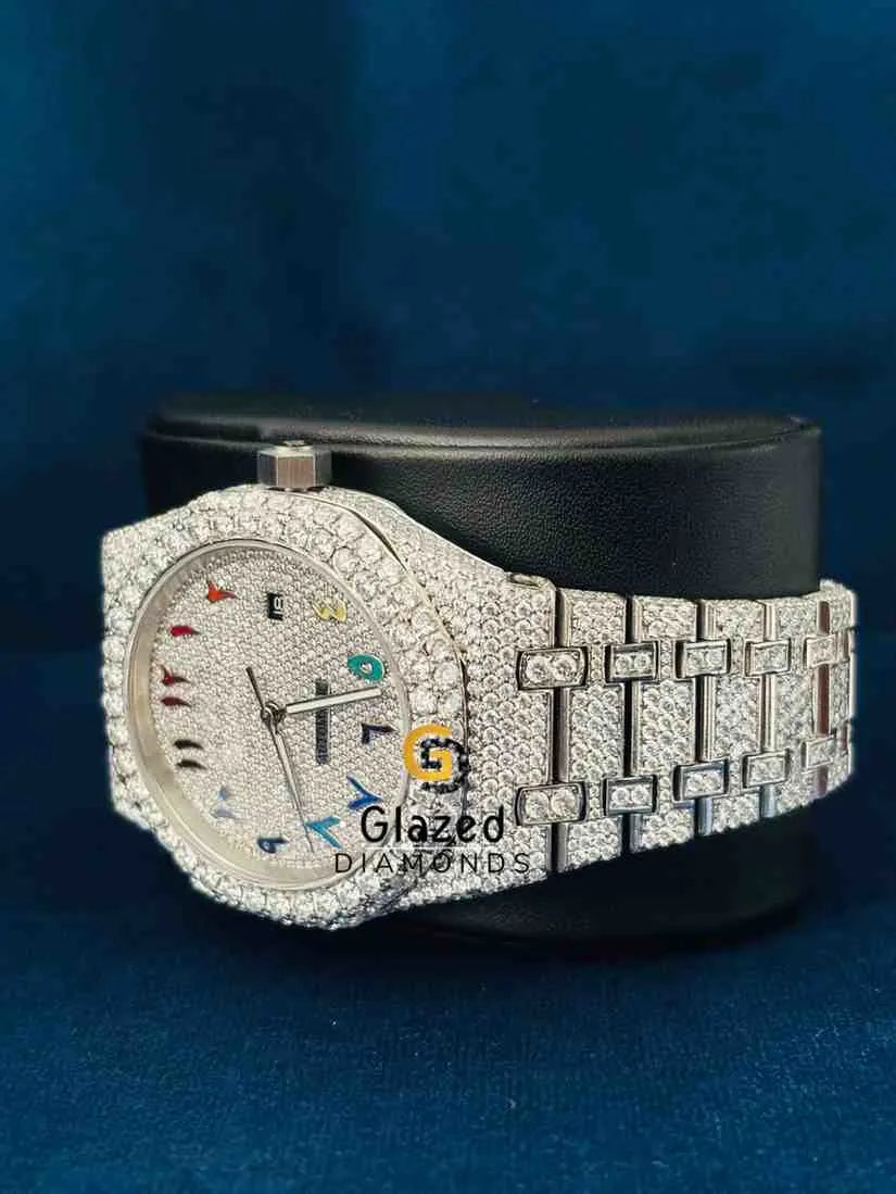 Iced Out Arabic Number Dial Moissanite Watch For Him