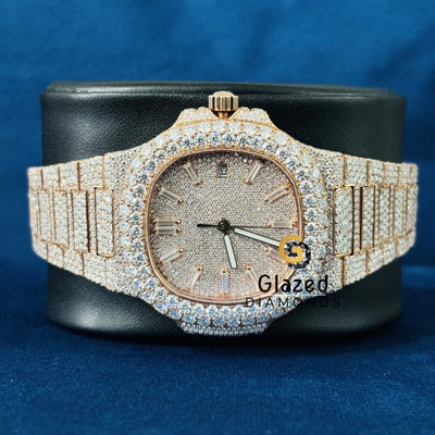 Iced Out Baguette Bar Dial Moissanite Watch 