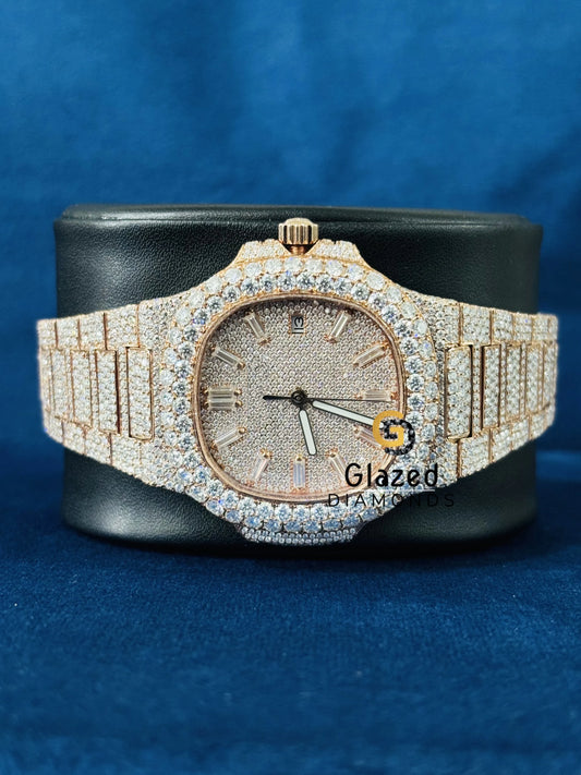 Iced Out Baguette Bar Dial Moissanite Watch 