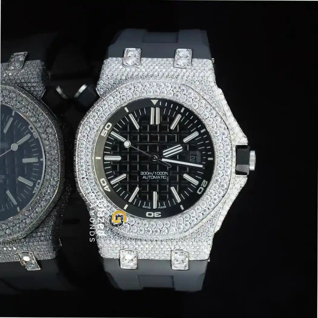 Iced Out Black Moissanit Watch