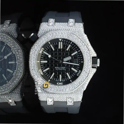 Iced Out Black Moissanit Watch