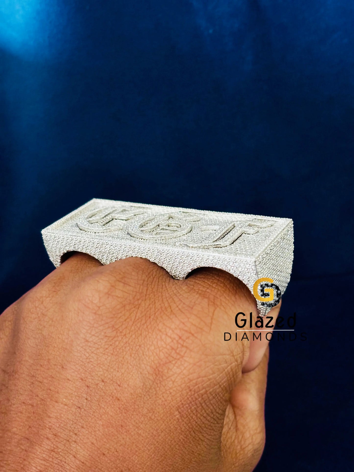 Iced Out Bust Down Three Finger Ring