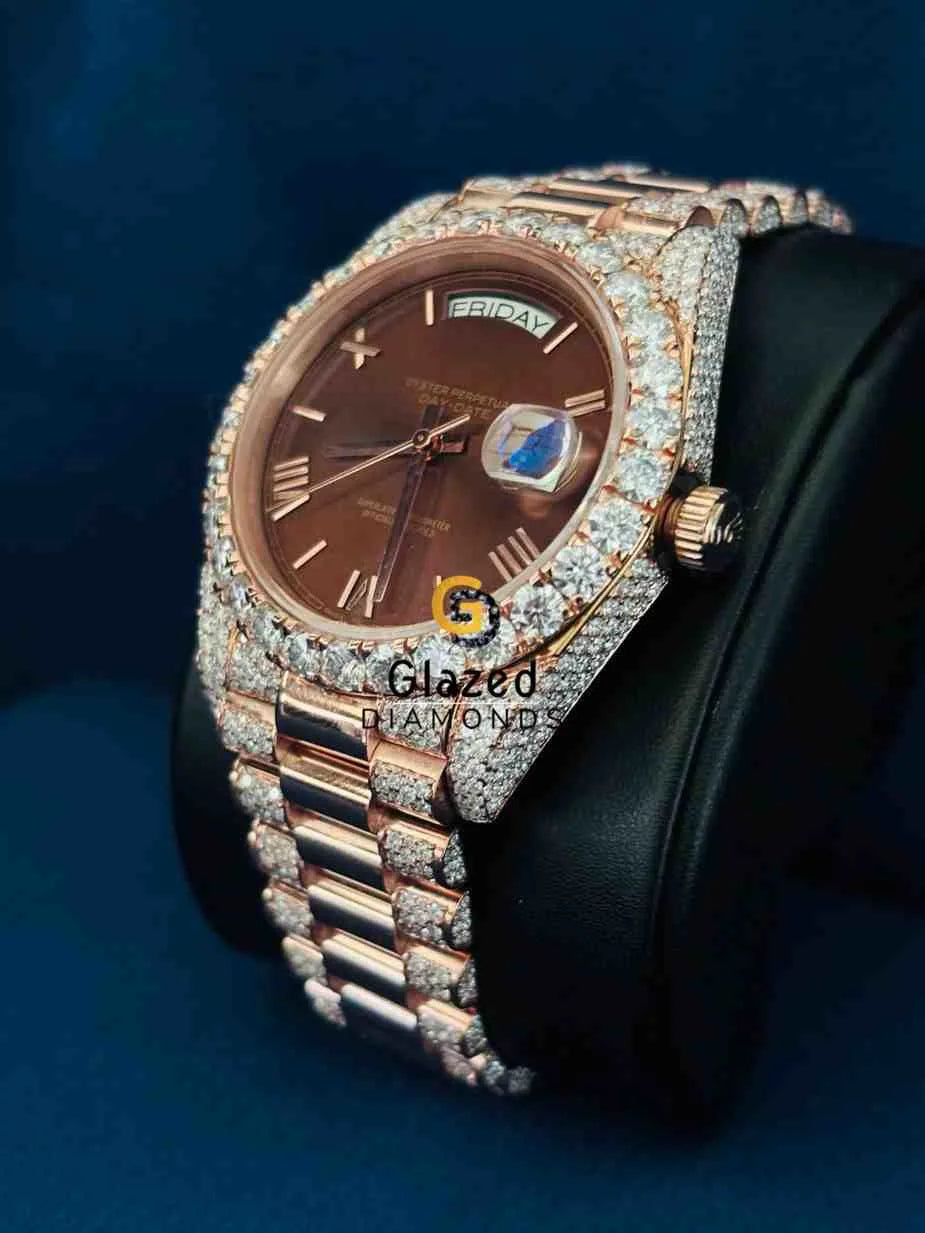Iced Out Chocolate Dial Moissanite Watch