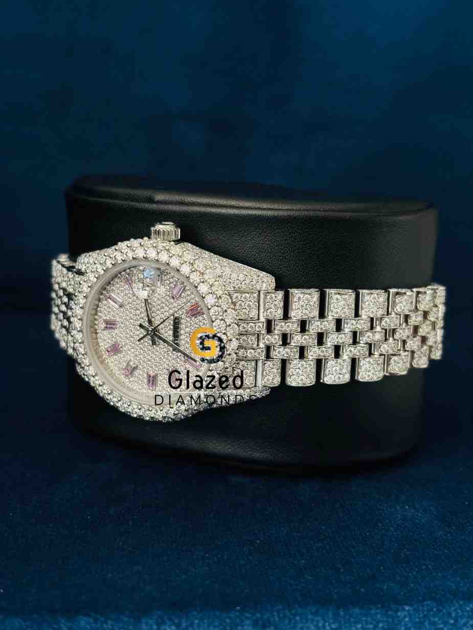 Iced Out Diamond Studded Baguette Bar Moissanite Watch