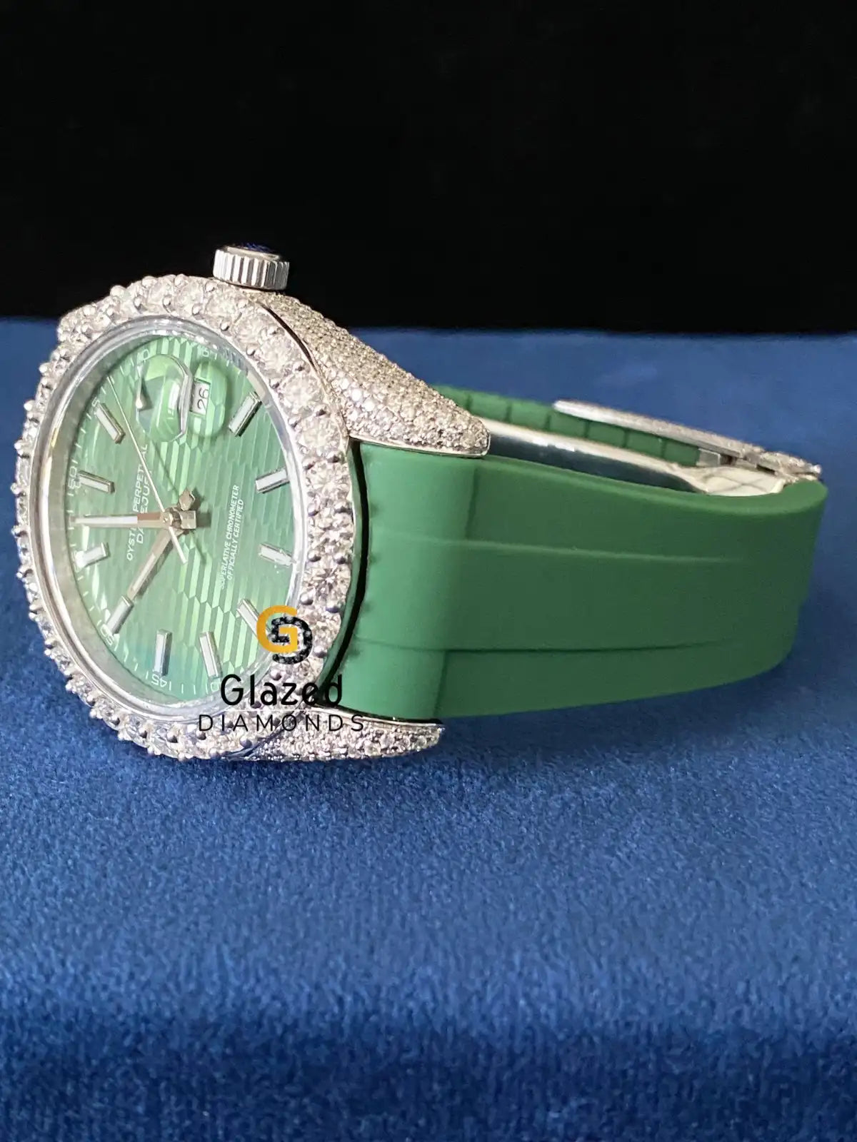 Iced Out Green Dial Bust Down Moissanite VVS Watch